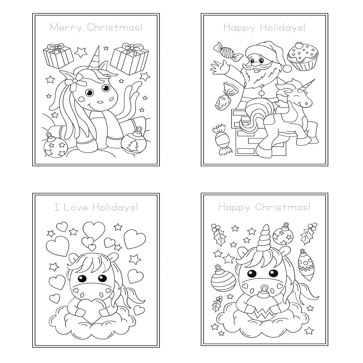Christmas Unicorns Coloring