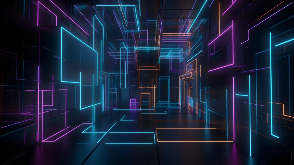 Abstract Neon Geometric Background with Futuristic Cyberpunk
