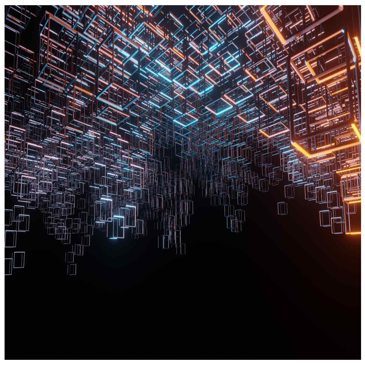 Abstract Digital Network of Glowing Cubes