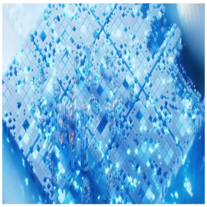 Digital Grid Landscape with Glowing Cubes