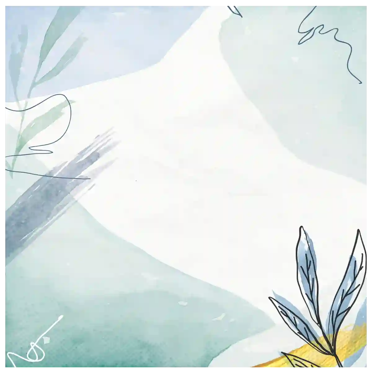 Pastel Watercolor Background with Botanical Line Art